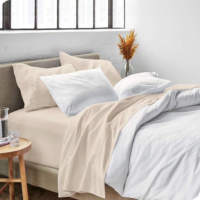 Bare Home Split King Sheet Set - 1800 Ultra-Soft Microfiber Bed Sheets - Double Brushed - Deep Pockets - Easy Fit - 5 Piece Set - Bedding Sheets & Pillowcases (Sand)