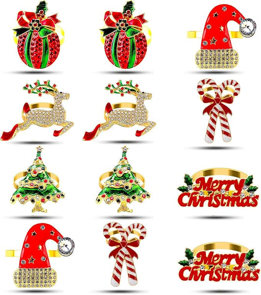 KPOSIYA Set of 12 Christmas Napkin Rings for Dinning Table Setting, Metal Xmas Napkin Ring Holders for Wedding Receptions, Winter, Thanksgiving Holiday Party Dinner Parties