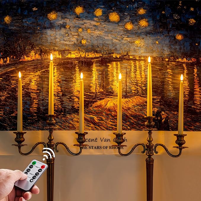 Homemory 11 inches Waxy Flameless Taper Candles with Remote Timer Dimmer, 6 Pcs Battery Operated Taper Candles with Flickering Flame, Ivory LED Candlesticks for Wedding, Christmas Indoor Decoration