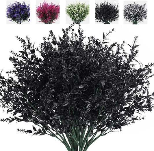 RECUTMS Artificial Flowers Outdoor Fake Plants Artificial Fake Flowers, Faux Outdoor Plastic Plants UV Resistant Shrubs No Fade Faux Plastic Plants Garden Porch Window Box Decorating(Black)