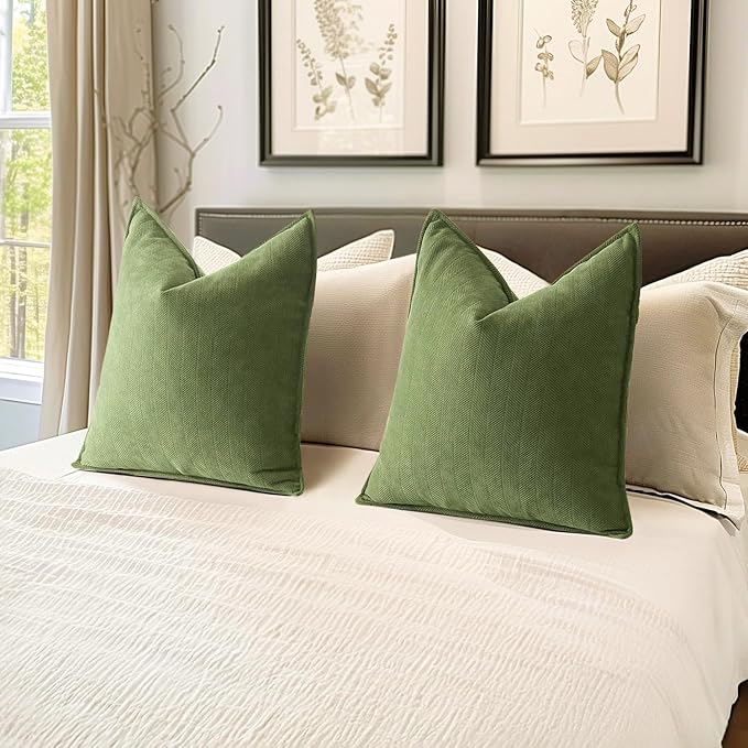 MIULEE Pack of 2 Sage Decorative Pillow Covers 18x18 Inch Soft Chenille Luxurious Couch Throw Pillows Farmhouse Cushion Covers with Elegant Design for Sofa Bedroom Living Room Home Decor