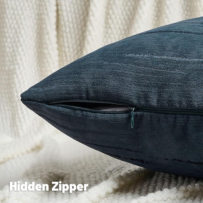 FUTEI Navy Blue Chenille Decorative Throw Pillow Covers 22x22 Inch Set of 2,Soft Embossed Striped Textured Cushion Case,Modern Home Decor for Couch Bed Living Room