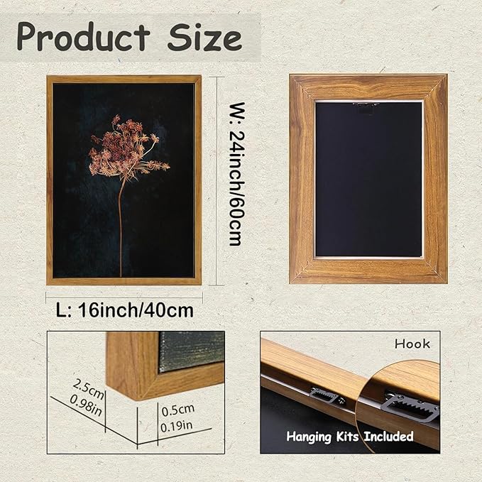 KBKBART Framed Vintage Wall Art Prints, Retro Moody Floral Botanical Canvas Painting Farmhouse Decor, Black Dark Classical Flower Framed Canvas Wall Art for Bathroom, Bedroom, Living Room, Gallery, Vintage Wall Decor(16"x24")