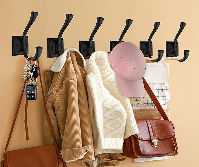 8 Pack Antique Black Coat Hooks for Wall Hanging Hat, Key, Bag, Robe, Towel, Mudroom Entrance Bathroom Door Decorative Heavy Duty Hats Hook
