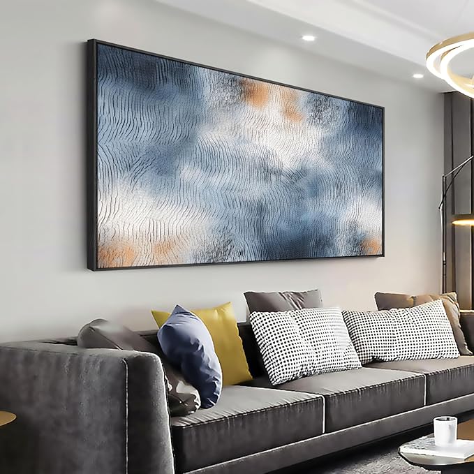 youkuart Wall Art Water Inspired Ripple Abstract Wall Decor Blue Orangen Modern Artwork for Living Room Bedroom Dining Room Home Office Decor Large Framed Ready to Hang 20"x40"