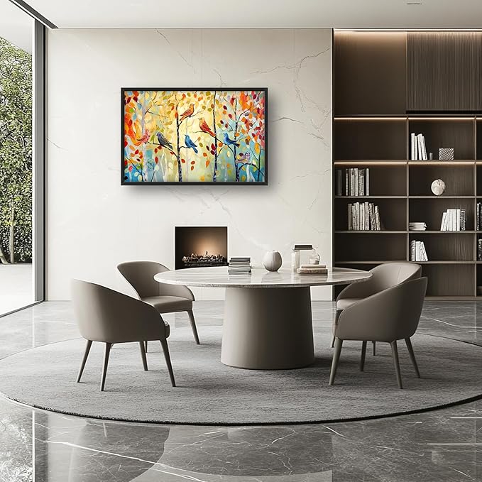 Extra Large Framed Abstract Bird Forest Wall Art,Colorful Birds Birch Tree Wall Decor Pictures for Living Room,Canvas Print Painting Modern Artwork Bedroom Office Bathroom Home Decor 36L x 24W