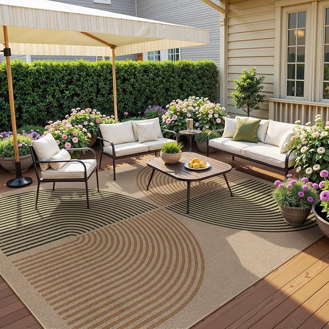 Lahome Modern Rainbow Easy Jute Rug, 8x10 Living Room & Outdoor Patio Area Rug, Contemporary Dining Room Non Slip Non Shedding Carpet for Bedroom & Backyard