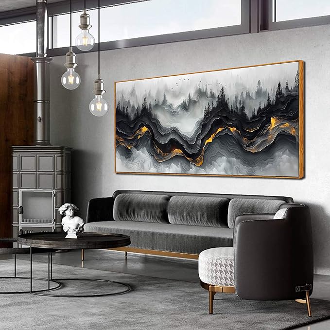 Ouzzlie White Canvas Wall Art Abstract Landscape Wall art Nature Pictures Wall Decor for Living Room 29" x 59"