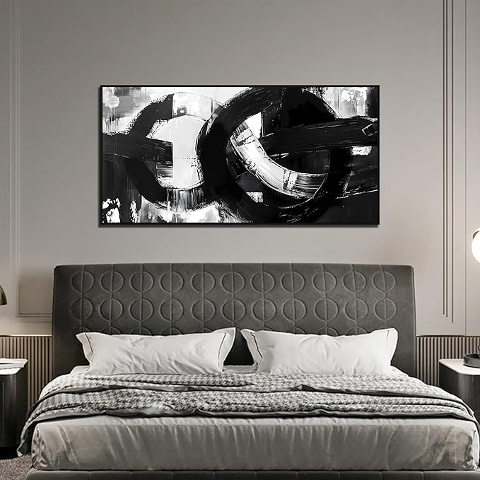 Ouzzlie Large Black and White Wall Art Abstract Wall Decor 24" x 48" Living Room