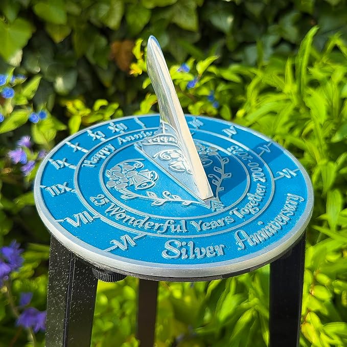 Anniversary Sundial Gift for 25th Silver Wedding Anniversary in 2025 - Recycled Metal Home Decor Or Garden Present Idea - Handmade in UK for Him, Her Parents Or Couples 25 Year Celebration