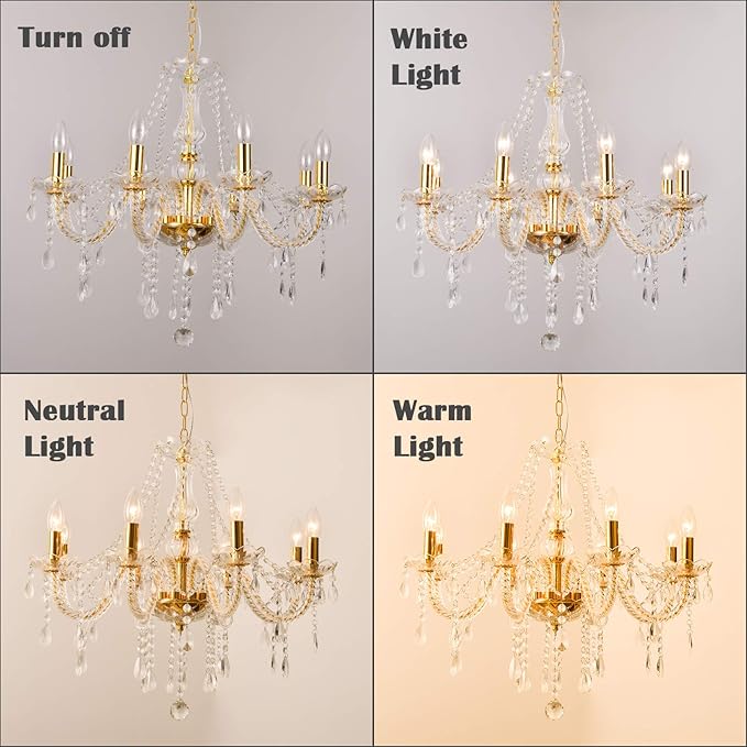 Panghuhu88 K9 Crystal Candle Chandeliers Lighting 8 Lights Pendant Ceiling Fixture Lamp for Dining Living Room Bedroom Hallway Entry Elegant Decoration (8 Bulbs)
