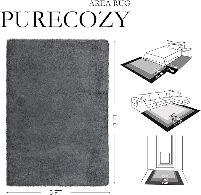 5x7 Area Rug for Living Room, Modern Grey Super Shag Shaggy Soft Washable Indoor Fuzzy Carpet Non-Slip Fluffy Rugs for Bedroom Home Aesthetic Decor