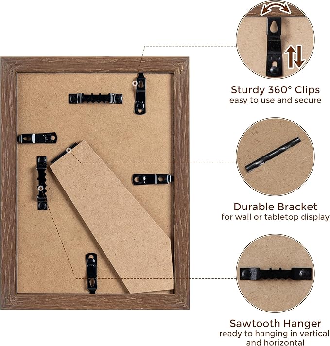 5x7 Picture Frame, Solid Oak Wood 5 x 7 Frame with Plexiglass, 5 by 7 Photo Frame for Wall & Tabletop Display, 5x7 Picture Frame Matted to 4x6, Walnut Color, 3 Pack