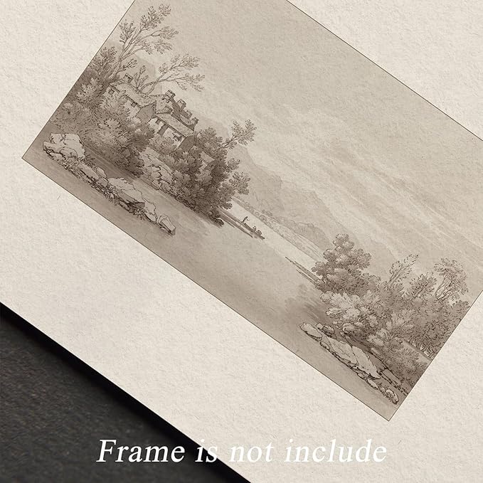Uniro Neutral Wall Art for Home Decor, Farmhouse Landscape Sketch Drawing Wall Decor, Rustic Nature Canvas Prints Antique Neutral Landscape Oil Painting Vintage Art Pictures for Bedroom Bathroom Decor( 8" x 10"-UNFRAMED)