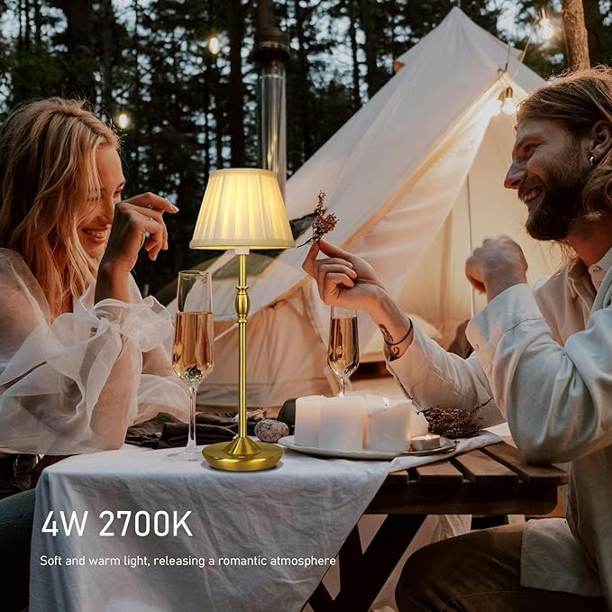 Cordless LED Touch Lamp with Dimmer Portable Small Table Lamp, 18" 2700K Rechargeable Battery Light for Bedside, Dining Room, Bedroom Lamp, Patio, Bar, Night Light, Bathroom (Antique Brass)