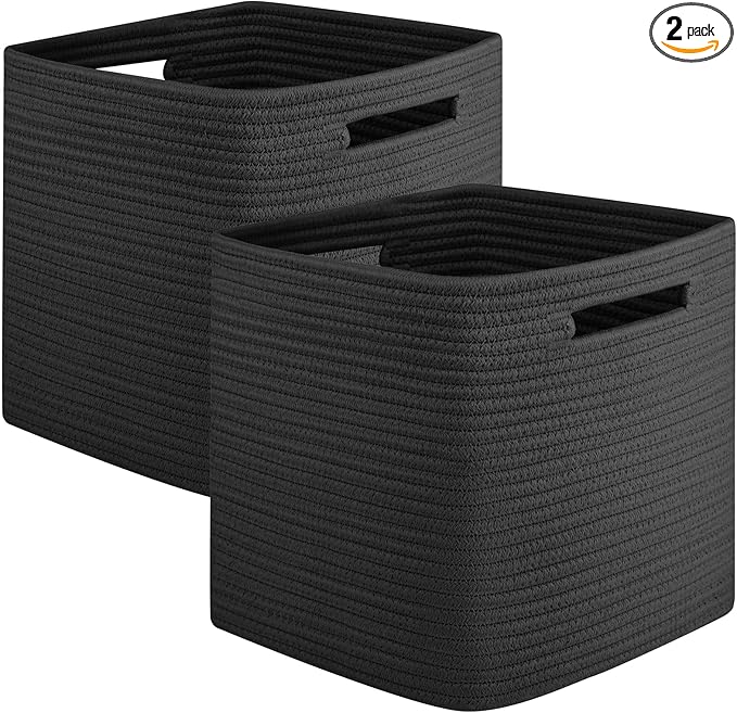 OIAHOMY Storage Cubes, 13 Inch Cube Storage Organizer, Collapsible Storage Bins, Baskets for Organizing, Storage Bins for Shelves-Black, 2-PACK