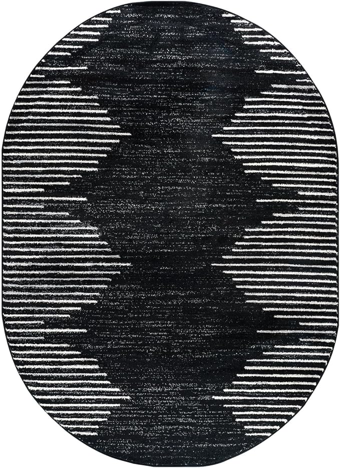 Rugshop Bohemian Stripe Stain Resistant High Traffic Living Room Kitchen Bedroom Dining Home Office Oval Area Rug 5' x 7' Black