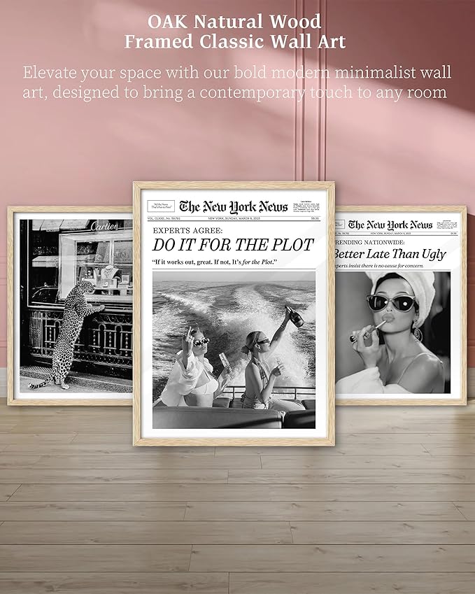 iHery Natural OAK Wood Hot Girls Newspaper Trendy Framed Wall Art, 12x16 in Vintage Headline Canvas Print, Beige Logs Retro, Do it for The Plot, Set of 1 Apartment Funny Girly Dorm Room Bedroom