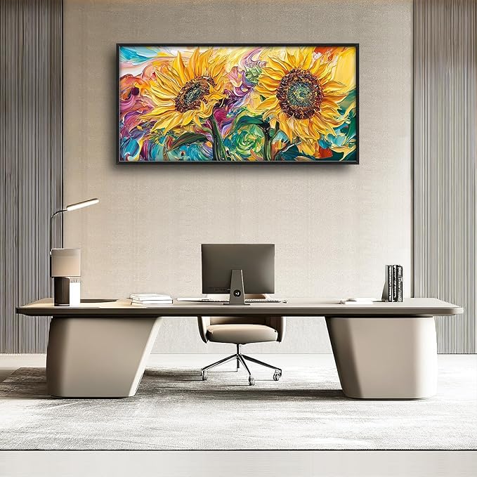 Framed Large Wall Art for Living Room, Sunflower Canvas Wall Decor, Flower Pictures Painting, Natural Landscape Artwork for Living Room Bedroom Office 60L'' × 30W''