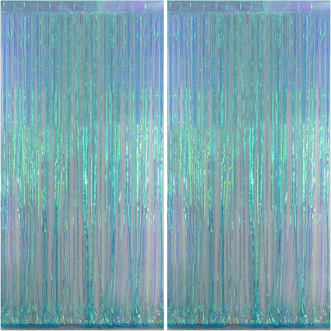 Melsan Foil Backdrops Birthday Decorations - 2 Pack 3.2 x 6.5 ft Tinsel Backdrop Foil Fringe Curtains for Frozen Under The Sea Birthdays Parties - Clear Blue 2 Packs