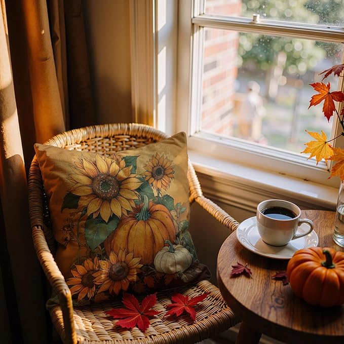 Vintage Fall Sunflower Pumpkin Pillow Covers 18x18,Autumn Pillow Cases Decor,Fall Autumn Pumpkin Decorative Cushion Covers for Home Bedroom Living Room