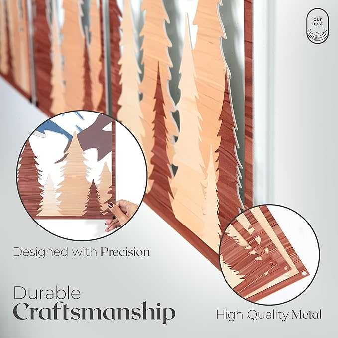 OUR NEST Metal Wall Art Set of 3 – Abstract Mountain Landscape Panels, 3D Rustic Nature Wall Decor for Living Room, Bedroom, Bathroom – Minimalist Metal Wall Sculpture, Modern Home Décor Gift (16" x 11")