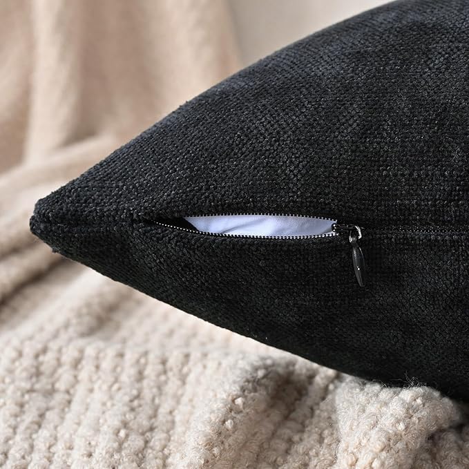 Set of 4 Soft Textured Decorative Throw Pillow Covers 20x20 Inch Cozy Farmhouse Cushion Cover Square Accent Pillow Cases for Bed Couch Sofa Living Room, Black