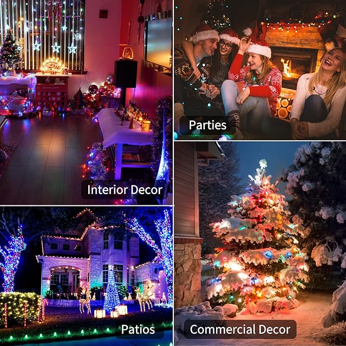 Brightown Christmas Lights 4 Pack 50 LEDs Battery Powered String Lights with Green Wire for Holiday Decorations, Tree Lights, Party, Xmas, Easter, Wedding, Patio, Home Decor, Indoor and Outdoor Use