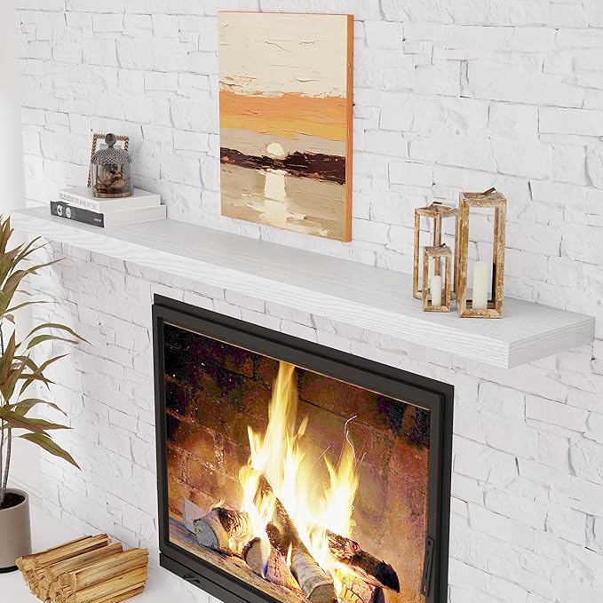 72 Inch Floating Shelves White, 72 x 9.3 Rustic Wooden Fireplace Mantel, 9.3 Inch Floating Shelf for Wall, Farmhouse Wall Shelves for Home Storage & Display