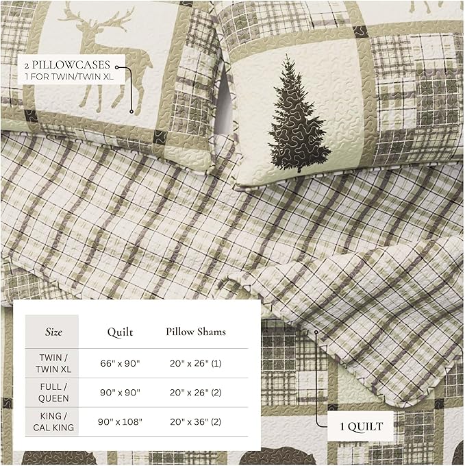 Great Bay Home Lodge Bedspread Full/Queen Size Quilt with 2 Shams. Cabin 3-Piece Reversible All Season Quilt Set. Rustic Quilt Coverlet Bed Set. Stonehurst Collection.