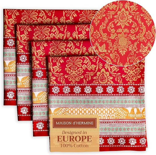 Maison d' Hermine Cloth Napkins Set of 4 100% Cotton Everyday Reusable Square Napkins Cloth Washable, Dinner, Party, Wedding, Restaurant (Sofia, 20" x 20")