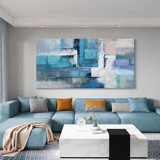 AJAZIKO Blue Wall Art Modern Wall Art for Living Room - Blue Abstract Canvas Wall Art - Ideal for Bedroom, Office Decor, Artwork for Wall Decor, Large Pictures for Living Room 24×48IN