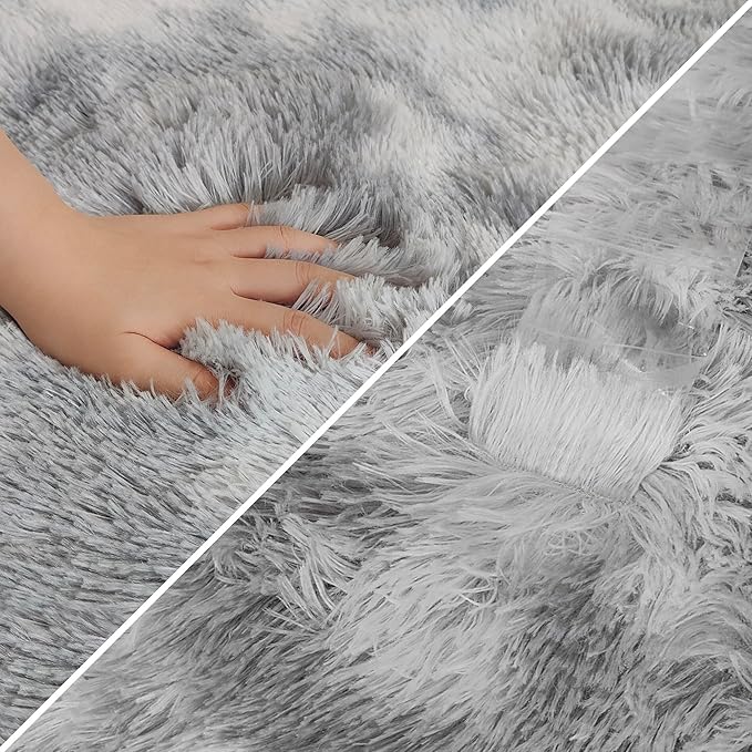 Tie Dye Grey Fluffy Rug for Bedroom 4x6ft Soft Shag Area Rug Mat Bedside Throw Rug for Living Room Kids Room Boys Teens Nursery Baby Dorm Office Home Decor Carpets