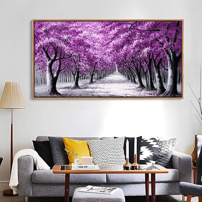YCPRIMER Purple Wall Art - Large Canvas Wall Decor Forest Paintings for Living Room Modern Picture Wall Decoration Purple Tree on Background Bedroom Office Artwork tree Art Prints Framed Size 29×58inch
