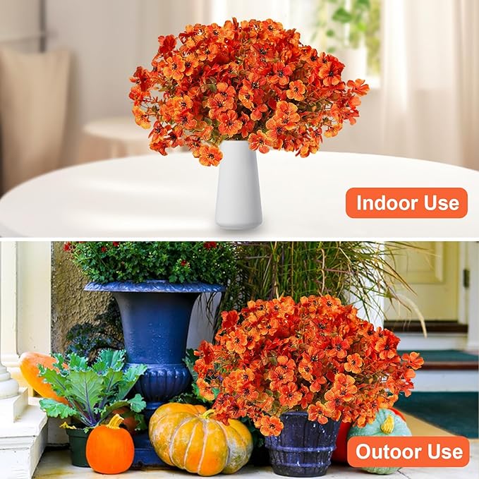 Artificial Fall Flowers Faux Mums for Outdoor Indoor Garden Home Decoration,12 Bundles Faux Silk Daisy UV Resistant Look Real No Fade for Front Door Porch Patio Yard Balcony Autumn Decor