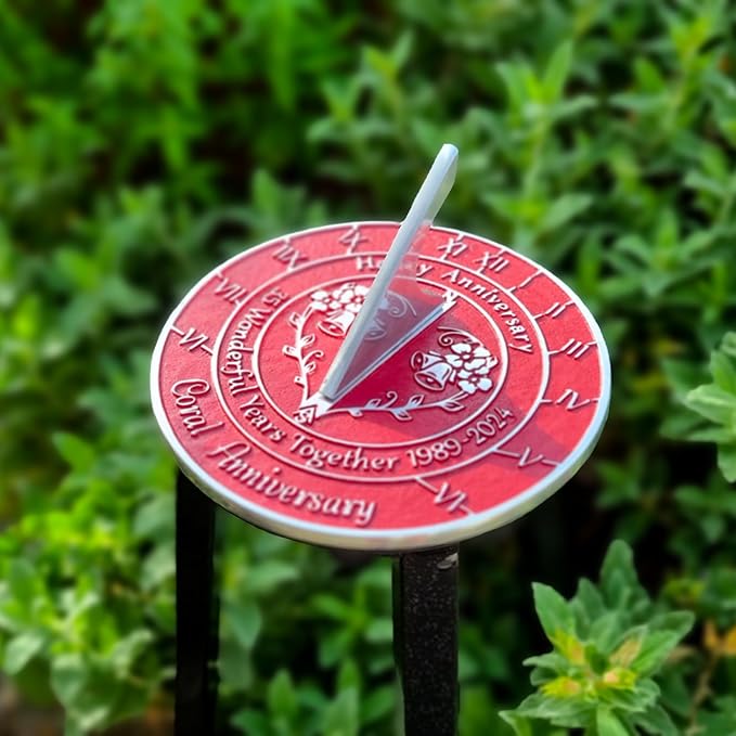 Anniversary Sundial Gift for 35th Coral Wedding Anniversary in 2024 - Recycled Metal Home Decor Or Garden Present Idea - Handmade in UK for Him, Her Parents Or Couples 35 Year Celebration