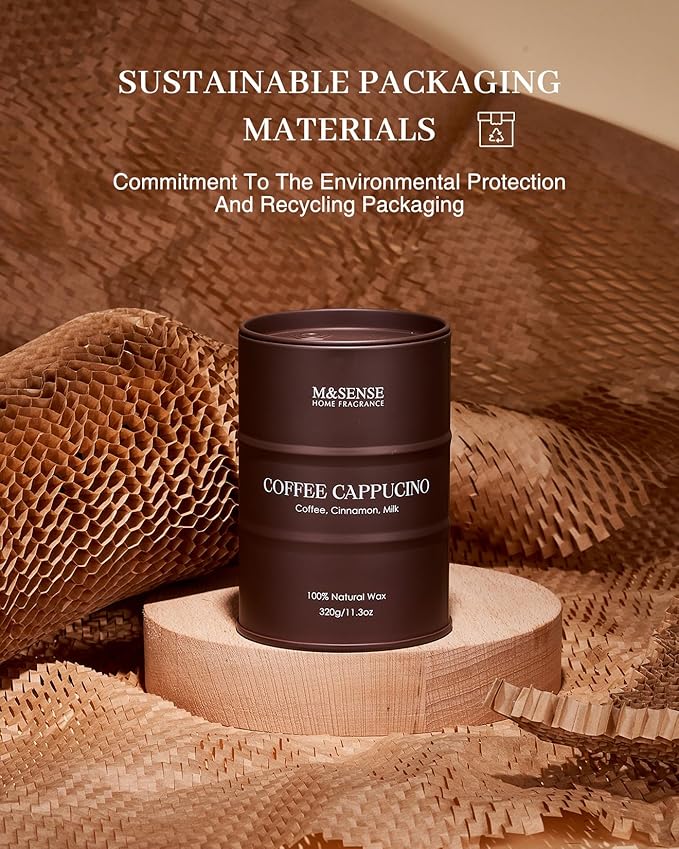 M&SENSE Coffee Cappucina Scented Candles, Soy Natural Wax Candle 11.3oz 70 Hours Long Lasting Burning, Strong Coffee Aroma Candle Unique Housewarming Appreciation Gifts