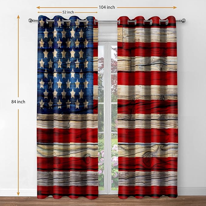 Jekeno American Flag Blackout Curtains United States Flag Independence Day Patriotic Decor for Home Bedroom Living Room Grommet Window Drapes 2 Panel Set, 52"x84"