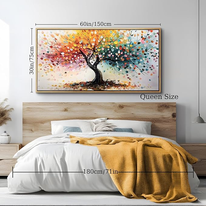 crmotu Tree of Life Large Framed Wall Art, Rainbow Tree Canvas Prints Abstract Painting, Colorful Modern Aesthetic Wall Pictures for Living Room Bedroom Bathroom Home Office Decorations 30"X60"