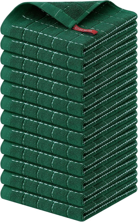 Homaxy 100% Cotton Terry Kitchen Dish Cloths, Ultra Soft and Absorbent Dish Towels for Kitchen, Perfect for Drying and Washing Dishes, 12 Pack, 12 x 12 Inches, Dark Green