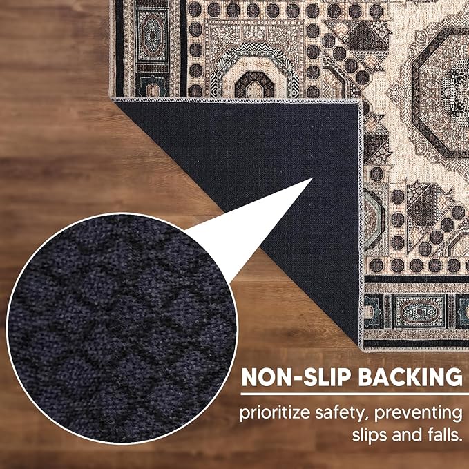 Keen Home Design 10x14 Rug - Machine Washable Area Rug with Non-Slip Backing, Ideal for Living Room, Dining Room, Bedroom - Vintage, Easy Clean, Durable, Low Pile Rug - (9'7" x 14')