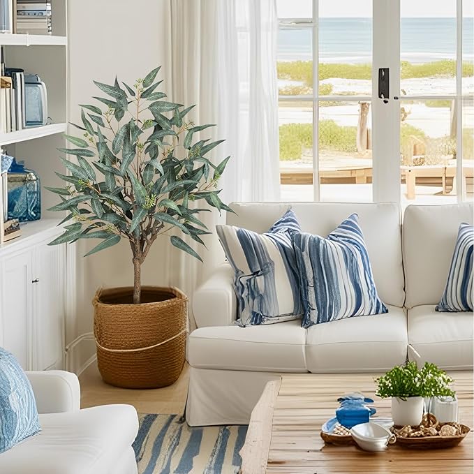 Briful Artificial Eucalyptus Tree Realistic Potted Dutch Faux Eucalyptus Tree in Black Pot 3ft Porch Floor Fake Tree for Home Decor Indoor Outdoor Farmhouse Wedding