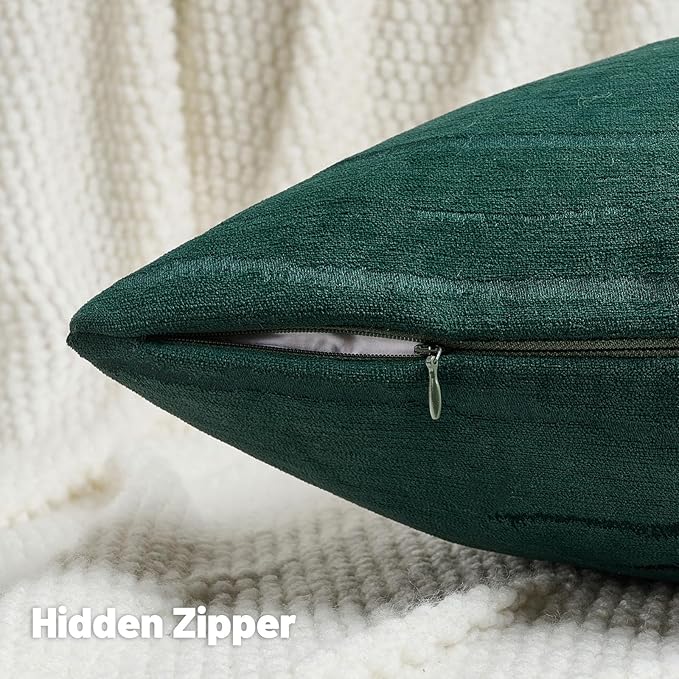 FUTEI Dark Green Chenille Decorative Throw Pillow Covers 24x24 Inch Set of 2,Soft Embossed Striped Textured European Cushion Case,Modern Home Decor for Couch Bed Living Room