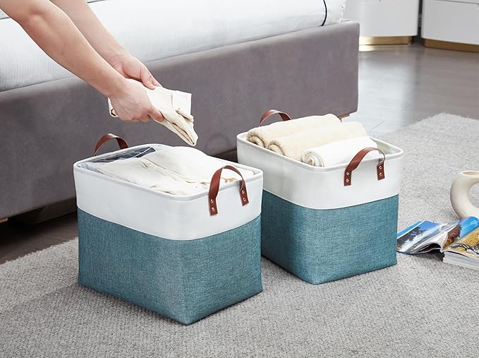 DECOMOMO Fabric Storage Basket Large Closet Storage Bins for Toys Nursery & Laundry Storage (Green & White, XXL - 3 Pack)