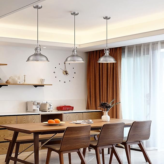 Doraimi Lighting 3-Pack 1 Light 12" Pendant Light Industrial Vintage Fixtures Metal Chandelier Lights with Brushed Nickel Finish,Ceiling Lamp for Kitchen Home Island Dining Room Bedroom Farmhouse