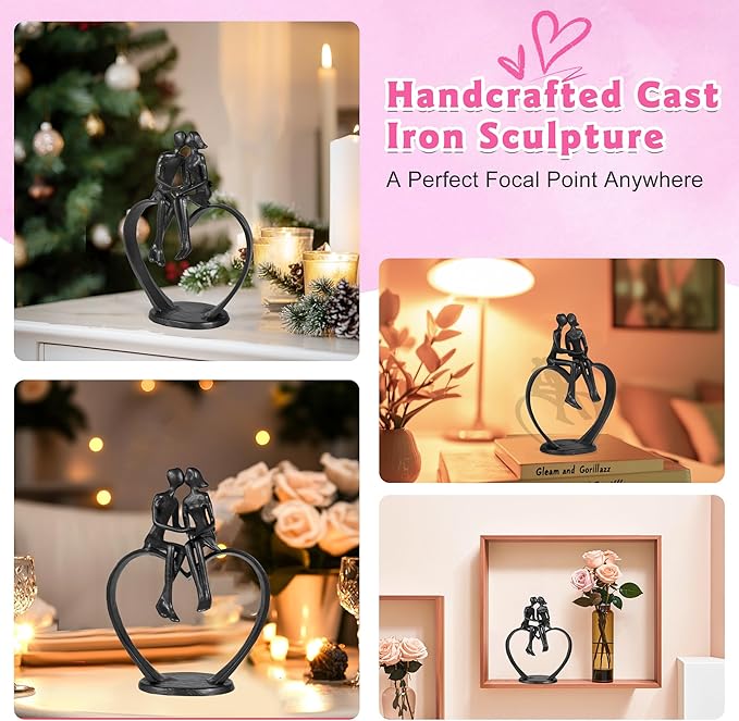 Gifts for Wife, Kissing Couple & Loving Heart Statue Cast Iron Sculpture Decor, Wedding Anniversary Birthday Gifts for Wife Women Girlfriend Her, Wedding Anniversary Couple Gifts