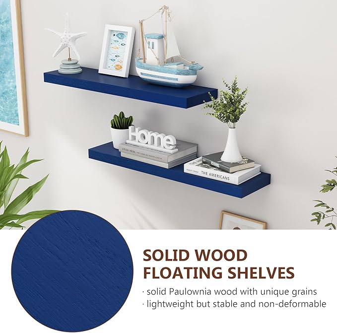 30 Inch Floating Shelves, Dark Blue Floating Shelves for Wall Set of 2, 30'' Long Wooden Wall Shelves for Living Room Bedroom Kids' Room Boys' Room - Dark Blue