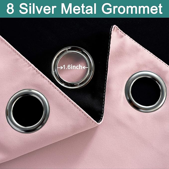 Yakamok Full Blackout Curtains 84 Inches Long,Blackout Curtain Panels for Bedroom, 2 Thick Layers Grommet Top Thermal Insulated Drapes with Black Liner for Living Room(Pink, Set of 2)