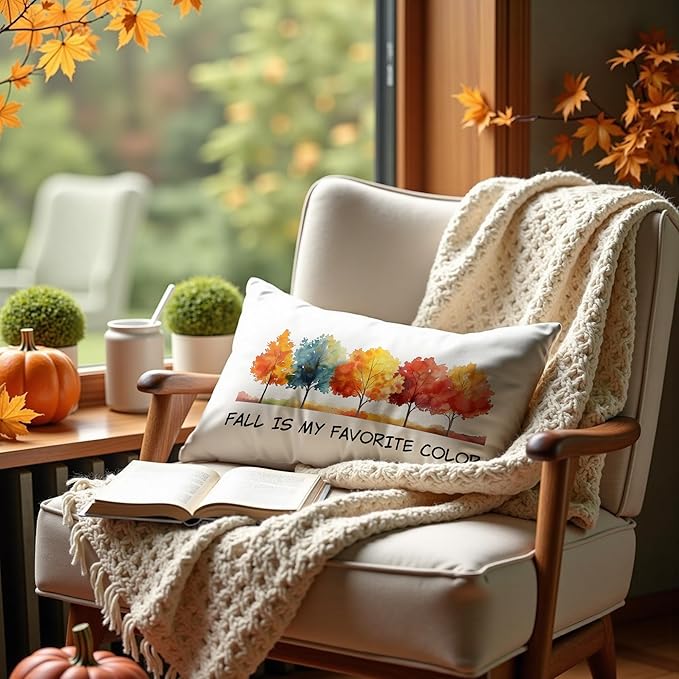 Fall is My Favorite Color Maple Tree Pillow Cover 20x12, Autumn Maple Leaf Throw Pillow Case for Couch Sofa Bed, Fall Decorative Cushion Cover for Home Living Room Bedroom Decor