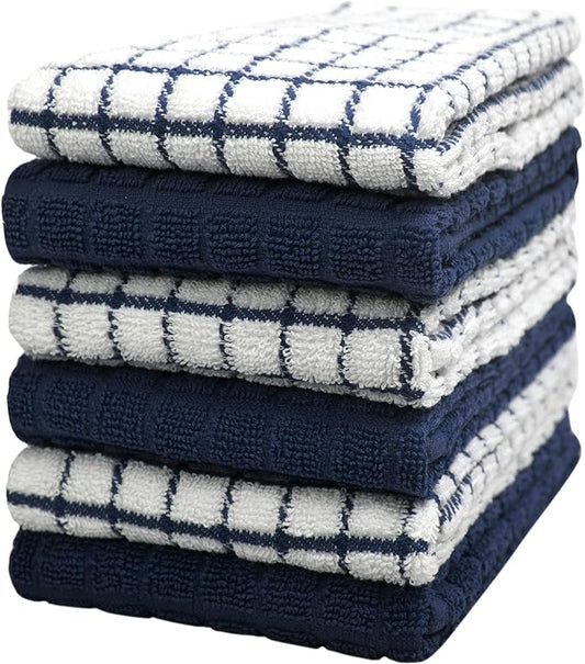 Bumble Kitchen Towels | 100% Cotton Dish Towels with Hanging Loop | 16"x 28" | 380GSM | Absorbent Kitchen Towel Set | 6 Pack, Navy